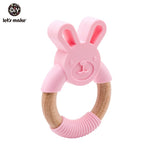 Let's Make 1pc Baby Toys Silicone Baby Teether Beech Wooden Ring Hand Teething Rattles Musical Chew Play Gym Montessori Stroller