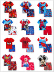 Summer Children Pajamas Short Sleeve T Shirt+Shorts Sets Kid Pyjamas Boy Girl Pijamas Cartoon Spiderman Elsa Baby Sleepwear Suit