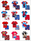 Summer Children Pajamas Short Sleeve T Shirt+Shorts Sets Kid Pyjamas Boy Girl Pijamas Cartoon Spiderman Elsa Baby Sleepwear Suit