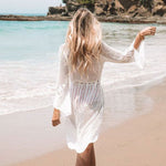 2023 Summer Women Beachwear Sexy White Crochet Tunic Beach Wrap Dress Woman Swimwear Swimsuit Cover-ups Bikini Cover Up #Q719