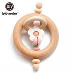 Let's Make 1pc Baby Toys Silicone Baby Teether Beech Wooden Ring Hand Teething Rattles Musical Chew Play Gym Montessori Stroller