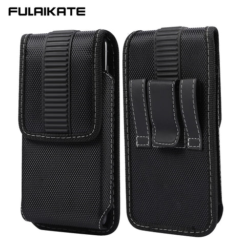 FULAIKATE High-grade Phone Bag for iPhone 13 Pro Max Durable Cloth Hanging Waist Leather Case for Mobile Cellphone Men&#39;s Pouch