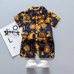 Baby Boys Floral Printed Clothes Set Summer Short Sleeve Shirt Top+Pants 2Pcs Gentelman 1 2 3 4 5 Year Kids Holiday Beach Outfit