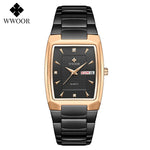 WWOOR 2023 New Square Watch Men with Automatic Week Date Luxury Stainless Steel Gold Mens Quartz Wrist Watches Relogio Masculino