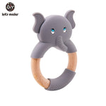 Let's Make 1pc Baby Toys Silicone Baby Teether Beech Wooden Ring Hand Teething Rattles Musical Chew Play Gym Montessori Stroller