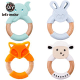 Let's Make 1pc Baby Toys Silicone Baby Teether Beech Wooden Ring Hand Teething Rattles Musical Chew Play Gym Montessori Stroller