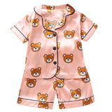 Children's pajamas set Baby suit Kids Clothes Toddler Boys Girls Ice silk satin Cartoon printing Tops Pants Set home Wear