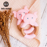 Let's Make 1pc Baby Toys Silicone Baby Teether Beech Wooden Ring Hand Teething Rattles Musical Chew Play Gym Montessori Stroller