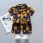 Baby Boys Floral Printed Clothes Set Summer Short Sleeve Shirt Top+Pants 2Pcs Gentelman 1 2 3 4 5 Year Kids Holiday Beach Outfit