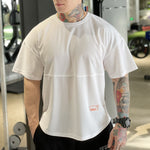 New Loose Hip Hop Large Size Brand Gyms Sports Pure Color T Shirt Men Short Sleeve Running Workout Training Tees Fitness Tops