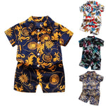 Baby Boys Floral Printed Clothes Set Summer Short Sleeve Shirt Top+Pants 2Pcs Gentelman 1 2 3 4 5 Year Kids Holiday Beach Outfit