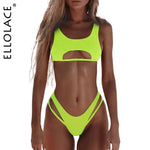 Ellolace Sexy Bikini Hollow Out Women&#39;s Swimsuit High Cut Micro Swimwear 2022 Stylish Bathing Suit Beach Outfits 2 Pieces