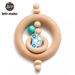 Let's Make 1pc Baby Toys Silicone Baby Teether Beech Wooden Ring Hand Teething Rattles Musical Chew Play Gym Montessori Stroller