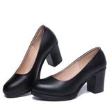 TIMETANGJob Interview Black Shoes Work Dress Round Head 35-43 Women&#39;s Pumps Thick Heels Large SizeE1328