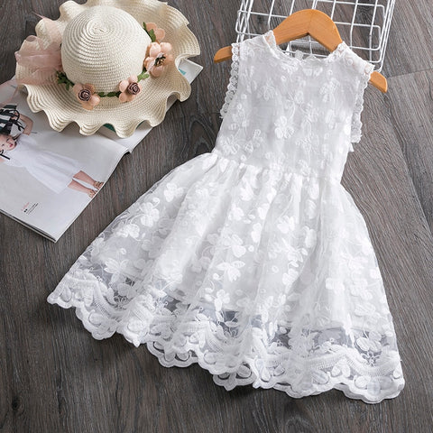 White Summer Flower Girls Dresses 2023 Birthday Sleeeveless Wedding Evening Ball Gown Tutu Lace Floral Kids Dress for Girl Cloth