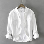 Autumn Winter New Men New Men&#39;s White Long Sleeve Shirt Pure Cotton Retro Style Button Up Pocket White Workwear GA-Z102