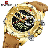 NAVIFORCE Luxury Brand Original Watches For Men Casual Sports Chronograph Alarm Quartz Wrist Watch Leather Waterproof Clock 9208