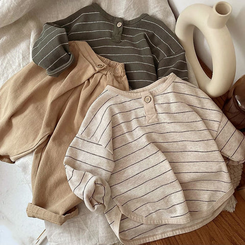 Fashion Striped Print Kids Baby Clothes Cotton Long Sleeve T Shirts Boys and Girls Long Sleeve Tops Autumn Baby Clothing