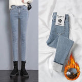 Jeans for Women mom Jeans blue gray black Woman High Elastic  40 Stretch Jeans female washed denim skinny pencil pants