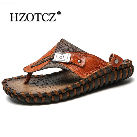 Genuine Cow Leather Summer Shoes Men Sandals Water Flip Flops Men&#39;s Casual Shoes Beach Slippers Anti-slip  2023