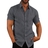 Cotton Linen Hot Sale Men&#39;s Short-Sleeved Shirts Summer Solid Color Turn-down collar Casual Beach Style Plus Size