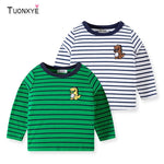 TUONXYE Boy T-shirts Spring Cartoon Dinosaur Cotton Casual Stripes Crew Neck for Long Sleeve Top Baby Children Clothes 2-9years