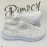 Rimocy Crystal Breathable Mesh Sneaker Shoes for Women Comfortable Soft Bottom Flats Plus Size 43 Non Slip Casual Shoes Woman