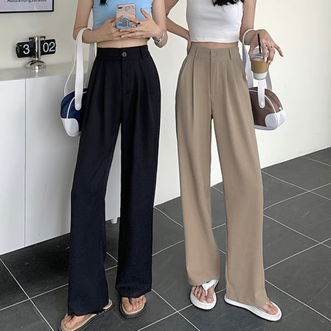 Rimocy 2023 New Straight Wide Leg Women&#39;s Pants Korean Style High Waist Pants for Women Solid Color Loose Suit Trousers Female