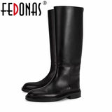 FEDONAS 2022 INS Women Knee High Boots Genuine Leather High Heeled Autumn Winter Warm Shoes Woman Snow Motorcycle Boots Shoes