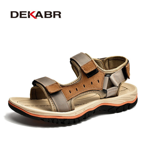 DEKABR Sandals For Men Outdoor Fashion 2023 Summer Men Shoes Genuine Leather Non-slip Beach Slip-On Daily Footwear Men Sandals