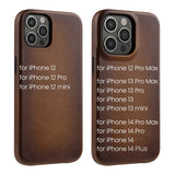 YMW Handmade Oil Wax Genuine Leather Case for iPhone 14 Pro Max Plus 13 12 mini Luxury Business Retro Pull-up Cow Phone Cover