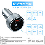 54W Car Charger QC3.0 USB Type C PD Fast Charger Dual Ports Quick Charging Car Adapter For iPhone 13 Huawei Xiaomi Samsung S21