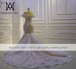 AM1157 Mermaid Champagne Lace Feather Wedding Dress