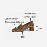 HOT SALES Women Loafers Square Toe Chunky Heel Shoes for Women Spring Women Shoes Lattice Women Pumps Cow Leather Handmade Shoes