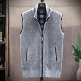 Men&#39;s Sweaters Vest Autumn Winter New Solid Warm Zipper Sweatercoat Sweaters Vest Men Casual Knitwear Sleeveless Male Clothing