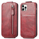 Flip Up Down Zipper Wallet Leather Cover For iPhone 13 12 11 Pro XR XS X Max 7 8 Plus 6 6S SE 2020 Card Stand Case