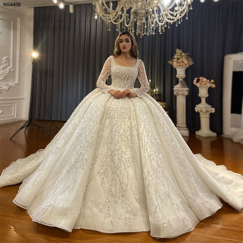 NS4406 Long Sleeve Luxury Beaded Wedding dress