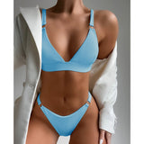 2023 New Sexy Ribbed Ring Bikinis Swimsuit Women Push Up Swimwear Solid Bikini Set Summer Beach Brazil Biquini Swim Bathing Suit