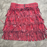 Women Skirt Fashion 2022 New Autumn High Waist Belt Multi Layer Short  Heavy Drilling Rhinestones Fringed Skirt with Cake A Line