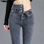 Warm Pants for Women Harem Mom Jeans High Waist Denim Streetwear 2022 Korean Fashion Autumn Winter Fleece Womens Jeans