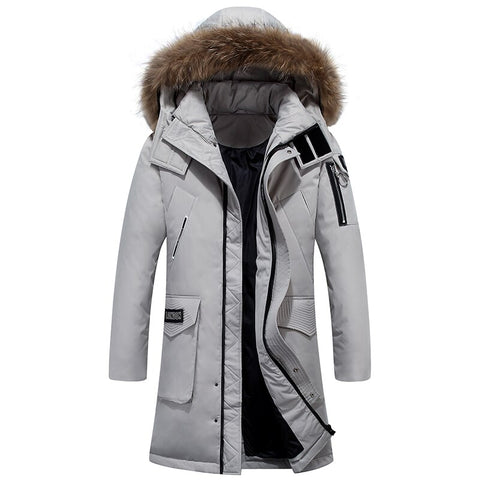 Fashion Real Fox Fur Collar Men&#39;s Winter Down Jacket Hooded Thick Warm Long Waterproof White Duck Down Coat Man Parkas Overcoat