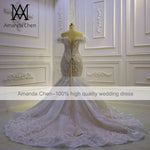 AM1157 Mermaid Champagne Lace Feather Wedding Dress