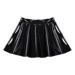 Womens Glossy Patent Leather Flared Miniskirt Club Bar Pole Dance Performance Costume Invisible Zipper A-Line Short Mini Skirts