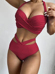 Sexy Push Up Bikinis 2023 Women High Waist Swimsuit Solid Halter Swimwear Female Bathing Suit Swimming Summer Beachwear XXL