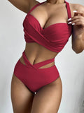 Sexy Push Up Bikinis 2023 Women High Waist Swimsuit Solid Halter Swimwear Female Bathing Suit Swimming Summer Beachwear XXL