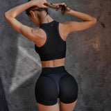 Mesh Gym Sets Womens Outfits Sexy Sport Bra Shorts Set Women 2022 Summer Workout Clothes for Women Active Wear Black Patchwork