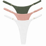 3Pcs/Set Sexy Women&#39;s Panties Low Waist Cotton G-string Thong Panties Women&#39;s Solid Color Metal T-pants Panties S-XL Lingerie