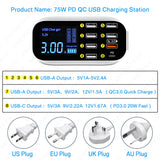 8-Port LED Display USB Charger Quick Charge PD USBC Charger For iPhone 13 12 Phone Tablet Fast Charger For Xiaomi Huawei Samsung