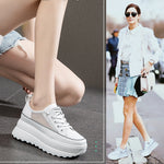 Fujin 5.5cm Genuine Leather Platform Wedge Shoes Chunky Sneaker White Casual Shoes Comfortable Breathable Spring Autumn Shoes
