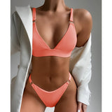 2023 New Sexy Ribbed Ring Bikinis Swimsuit Women Push Up Swimwear Solid Bikini Set Summer Beach Brazil Biquini Swim Bathing Suit